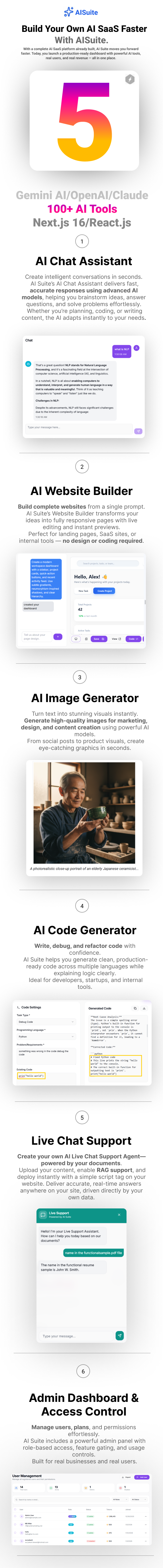 AI Suite – AI Website Builder and Live chat, Next.js Dashboard & Gemini AI Powered SaaS - 1