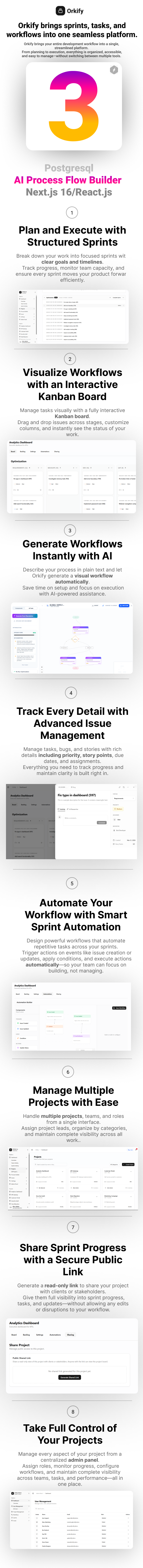 Orkify – AI Modern Project Management SaaS | Jira-Like App with Kanban, Sprints & Supabase (Next.js)